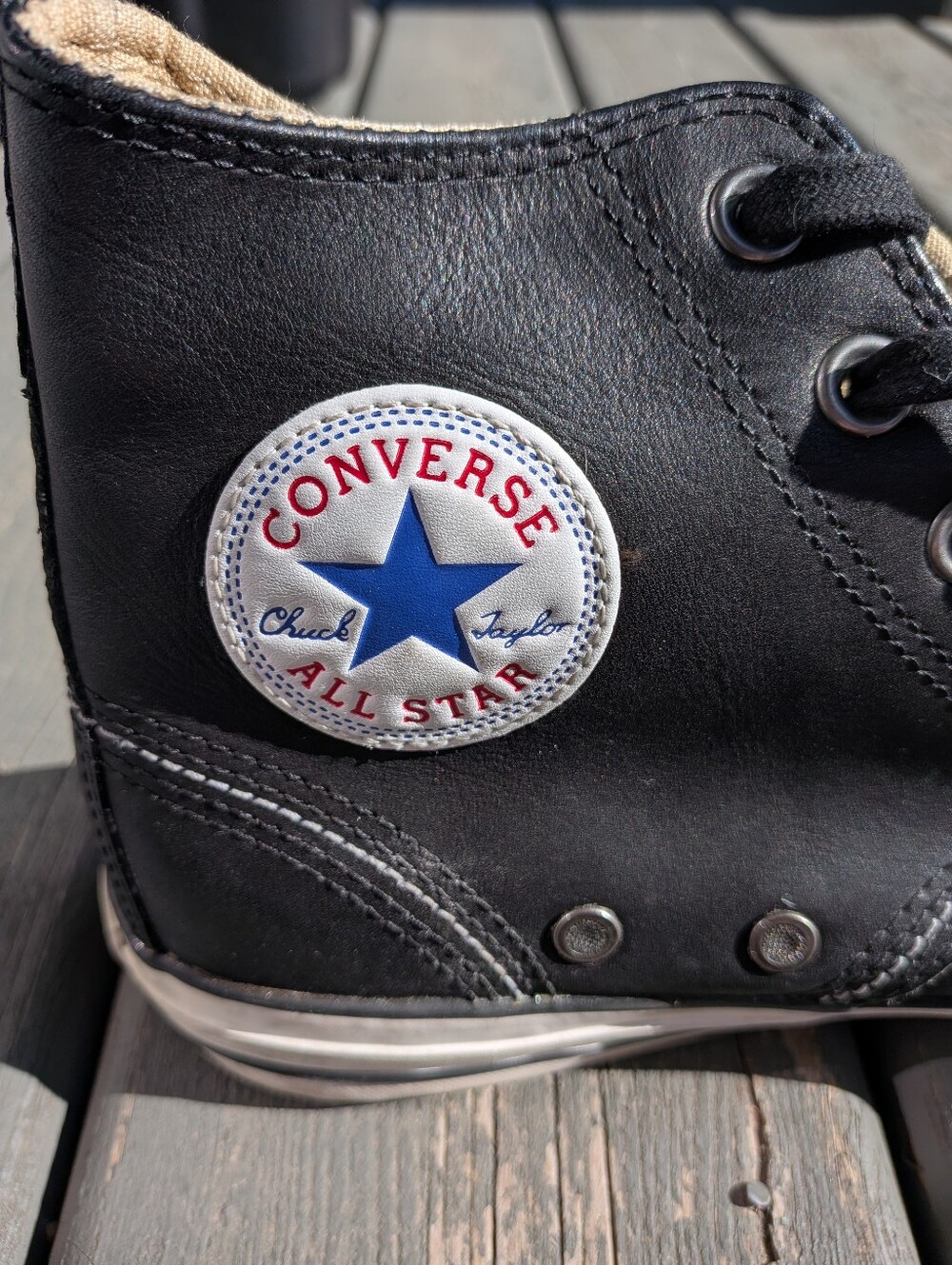 Converse Men's Black Leather High-Top Sneakers - Picture 6 of 14
